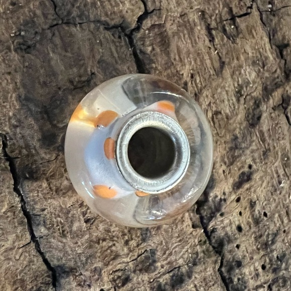 New Authentic Chamilia Charm Coral Polka Dot Murano Glass Bead Orange White - Picture 3 of 4